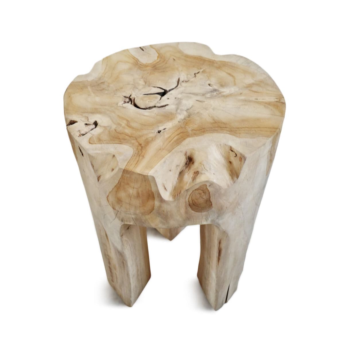 Organic Raw 3 Leg Teak Stool - Thumbnail 6