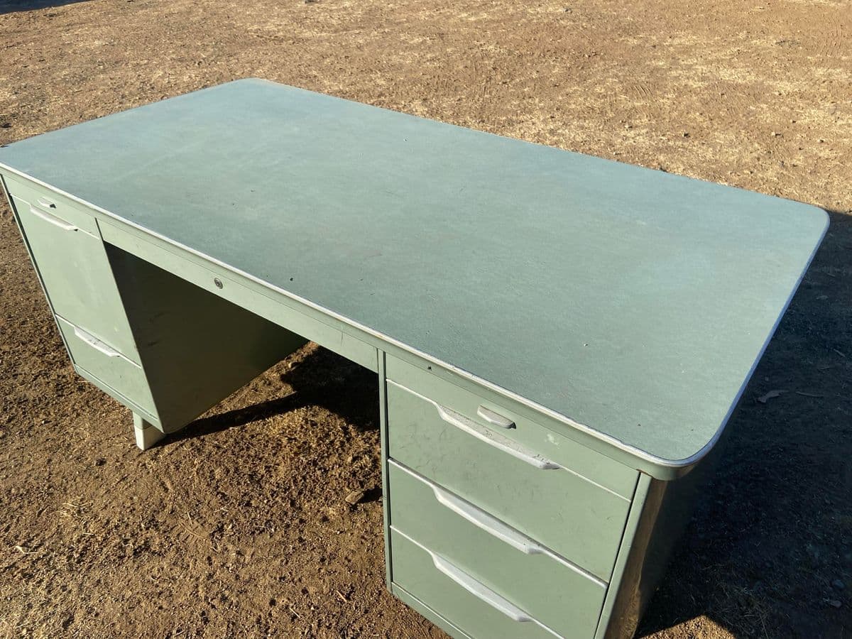 1960s Vintage Mid Century Modern Metal Tanker Desk by General Fireproofing - Thumbnail 6