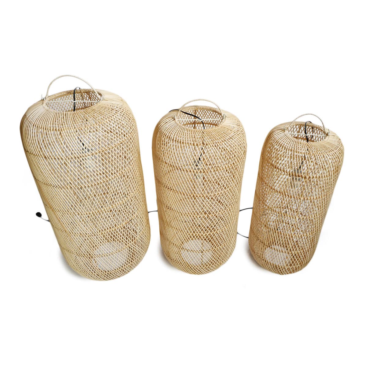 Raw Wicker Cylinder Lantern Medium - Thumbnail 6