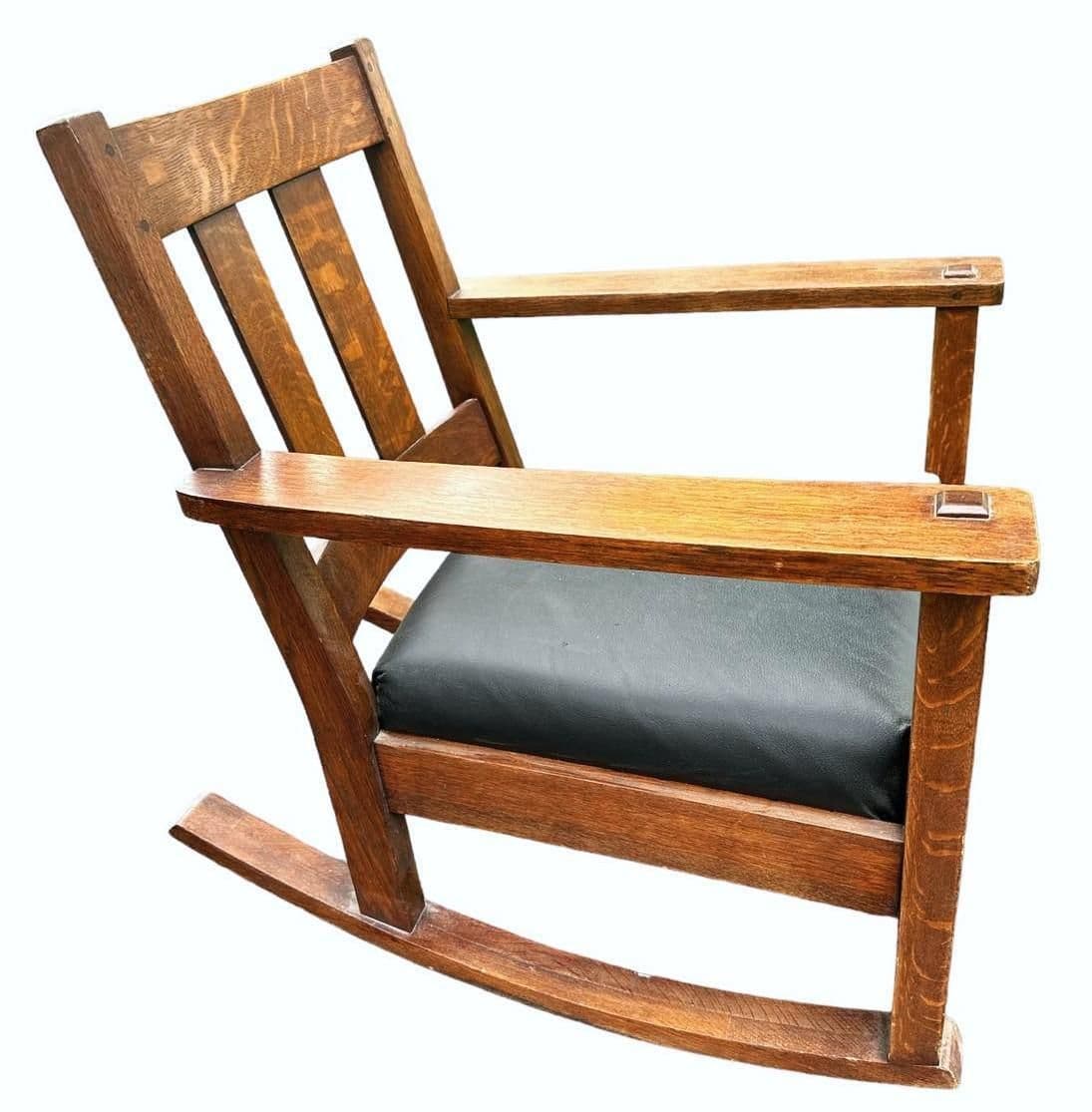 Signed Limbert Collectible Antique Arts & Crafts Quarter Sawn Oak Rocking Chair - Thumbnail 6