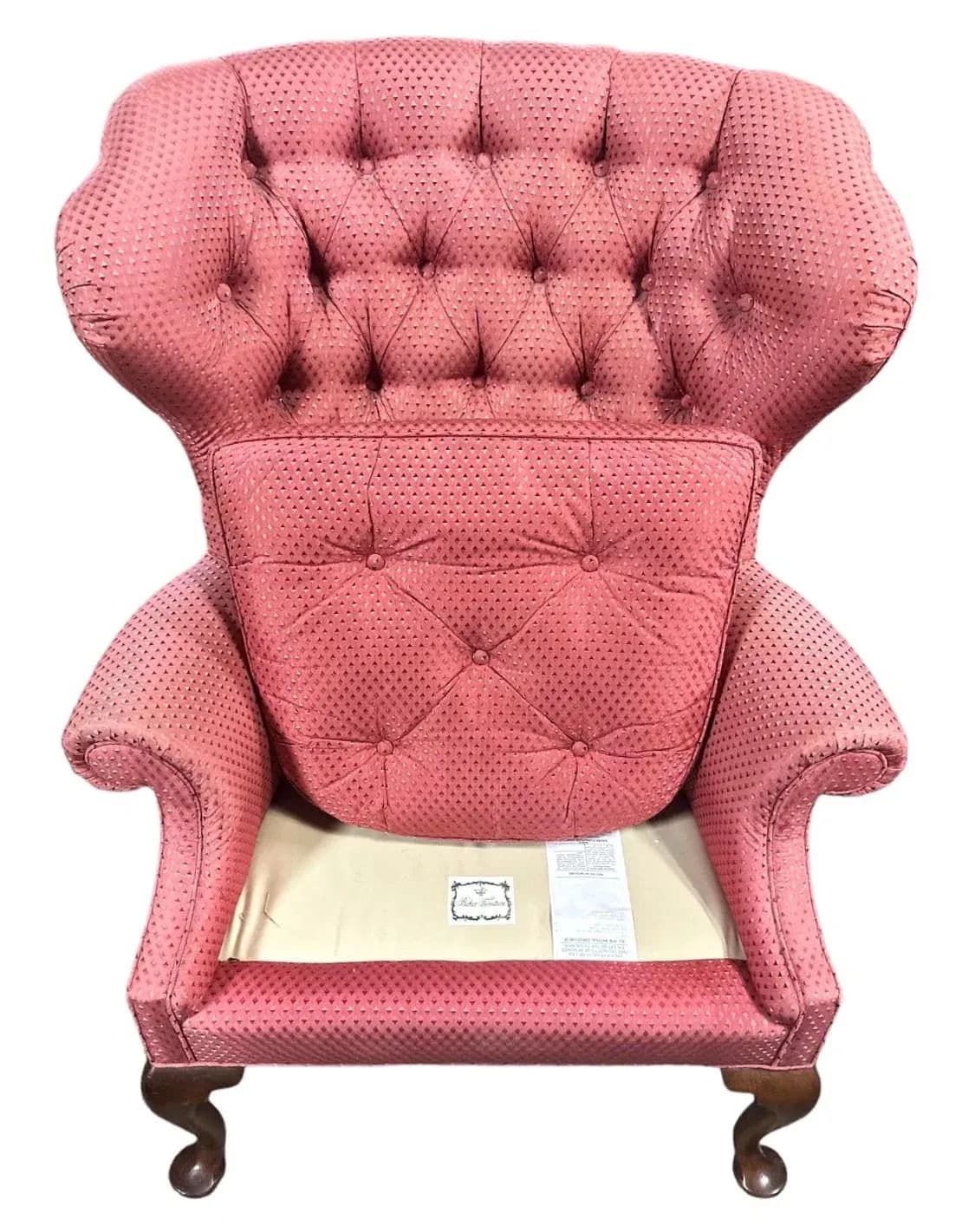 Baker Furniture Company Button Tufted Upholstered Wing Chair - Vintage Early 21st Century - Thumbnail 6