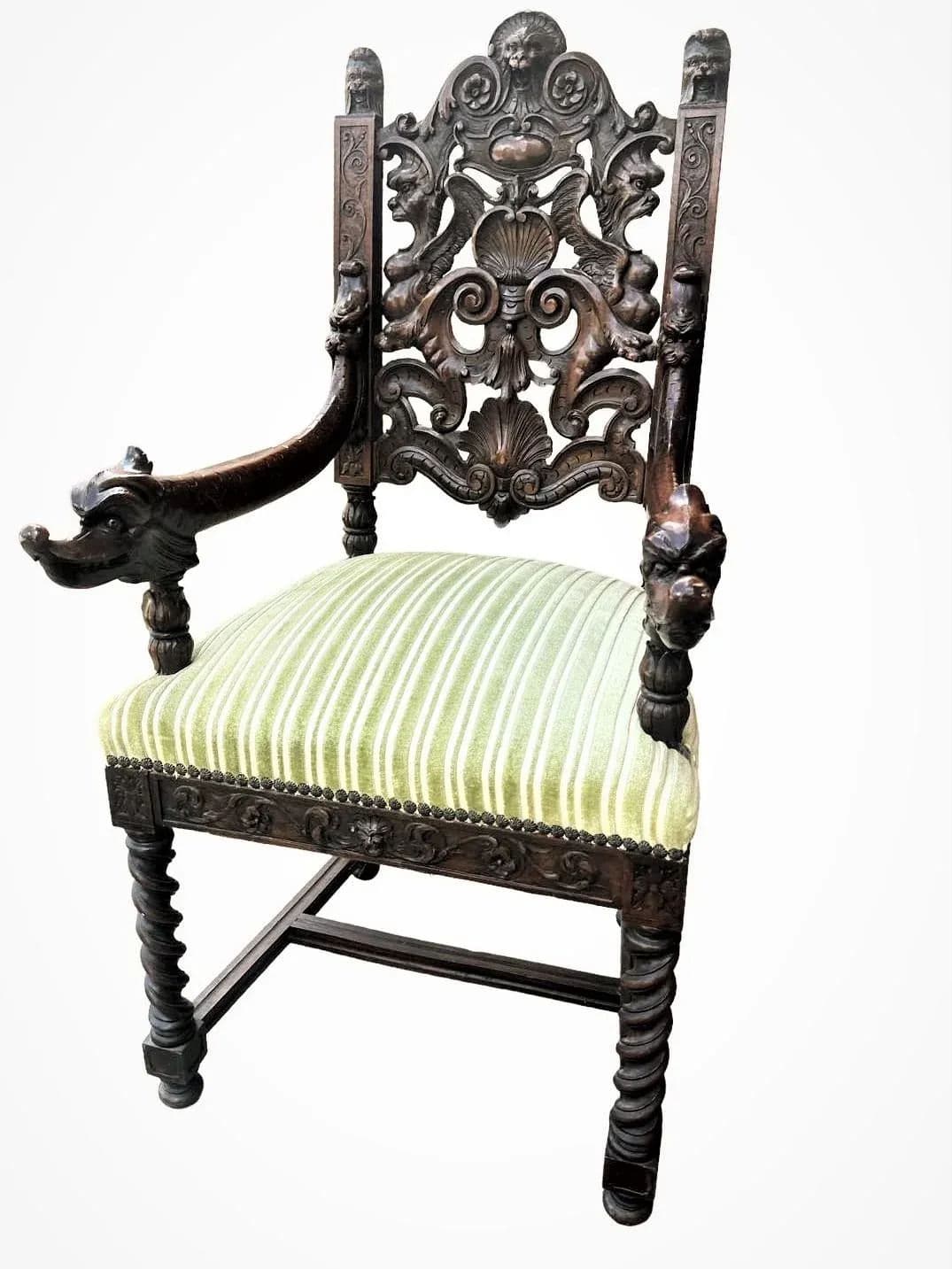 Monumental 10' X 5.5' Renaissance Revival French Walnut Banquet Table With 12 Chairs - Antique Circa Mid 19th Century - Thumbnail 6