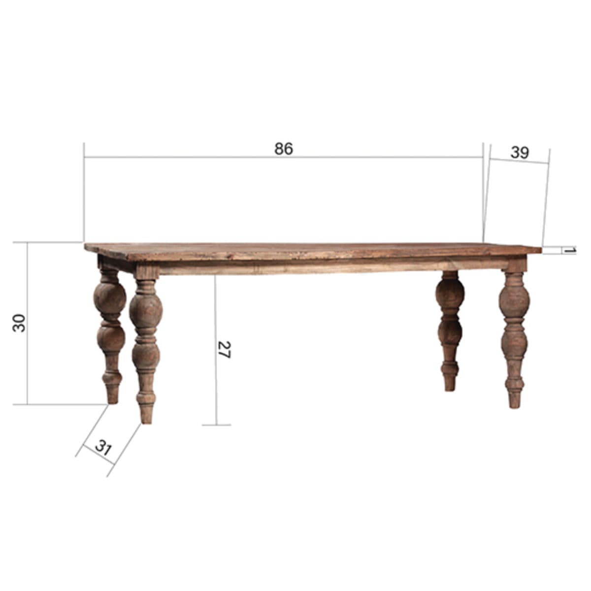 Reclaimed Elm Ball Leg Table 86 - Thumbnail 6
