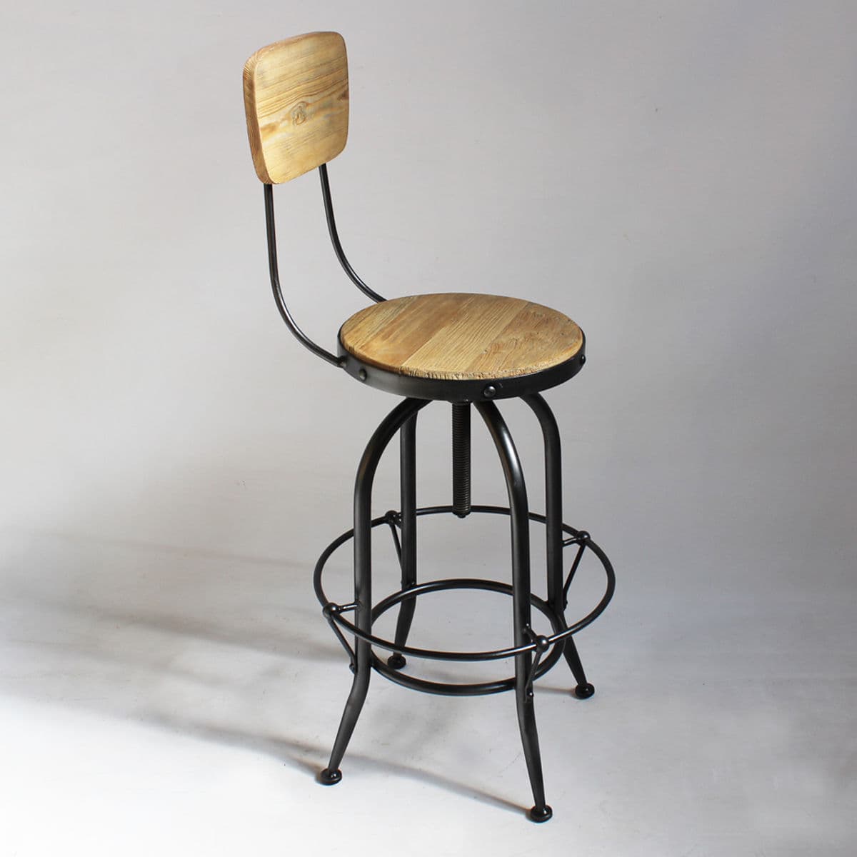 Wood & Iron Adjustable Stool w/ Seatback - Thumbnail 6