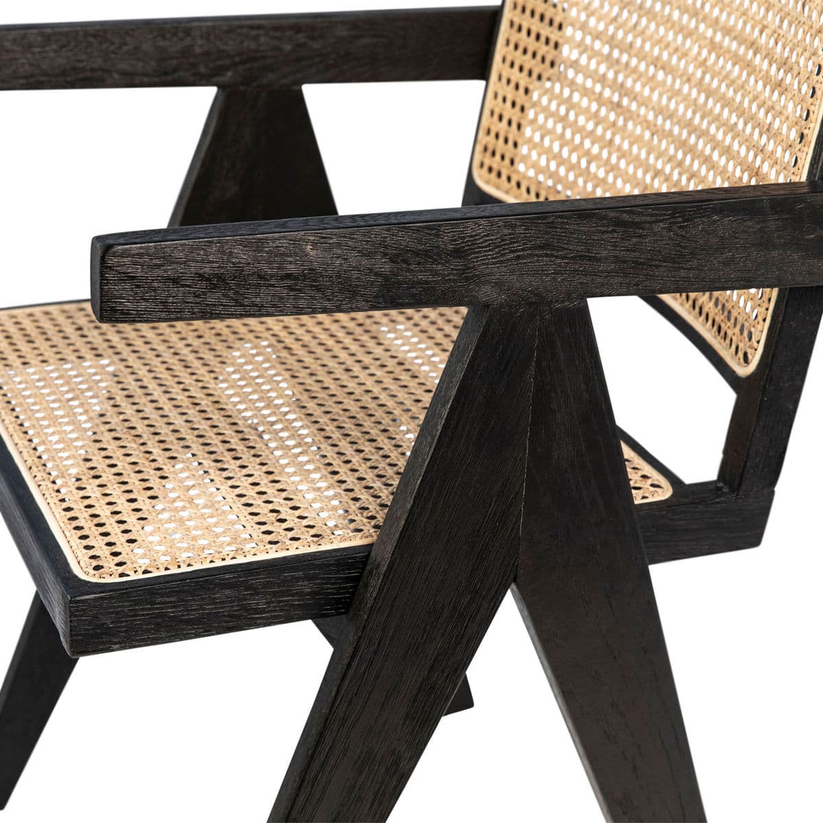 Black Oak & Cane Dining Arm Chair - Thumbnail 6
