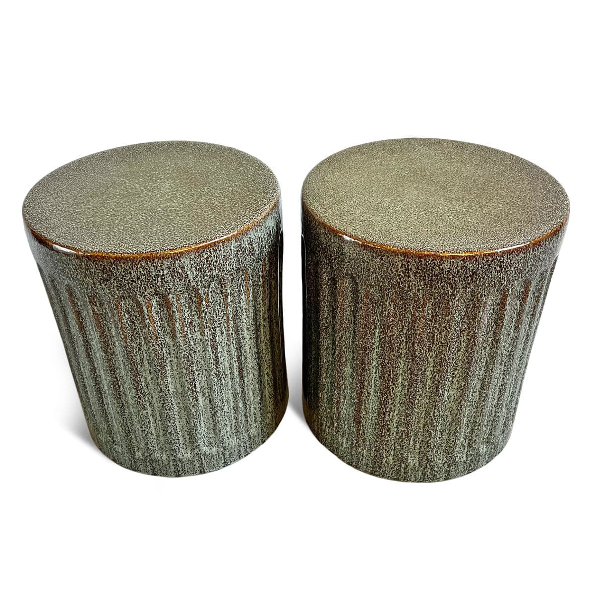 Ceramic Fluted Green Garden Stool - Thumbnail 6