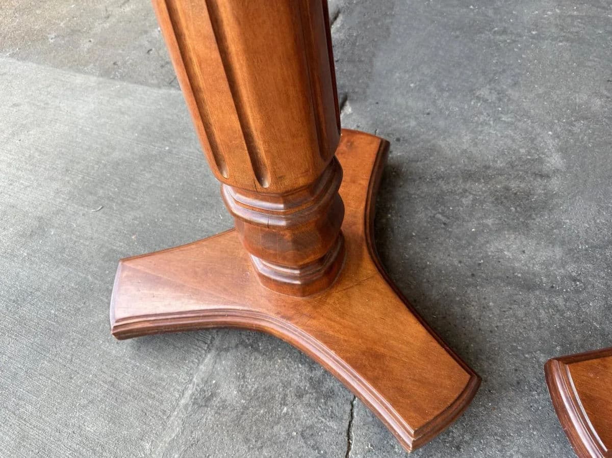 Solid Cherry Wood and Burlwood Double Pedestal Dining Table Expanding to 102" - Vintage Late 20th Century - Thumbnail 6