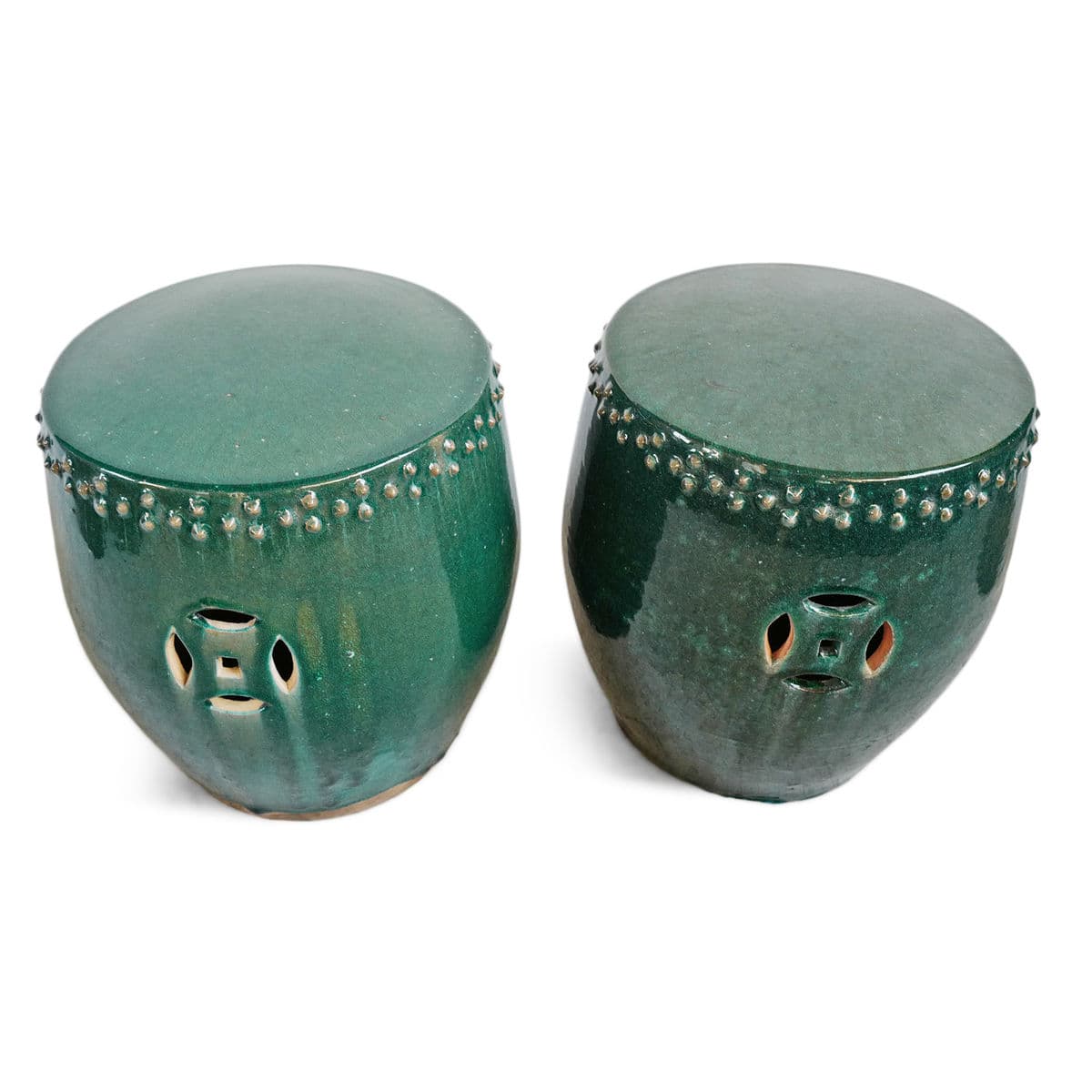Teal Double Stud Ceramic Garden Stool - Thumbnail 6