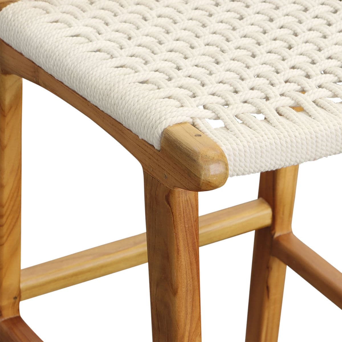 White Rope & Teak Counter Stool - Thumbnail 6
