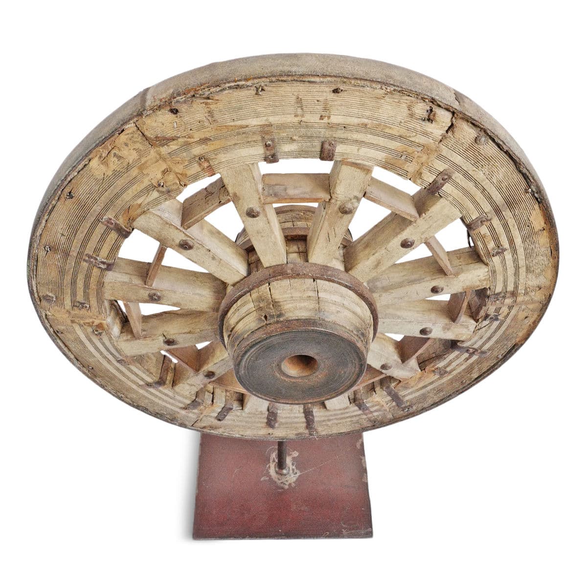 Antique Ox Cart Wheel on Stand - Thumbnail 6
