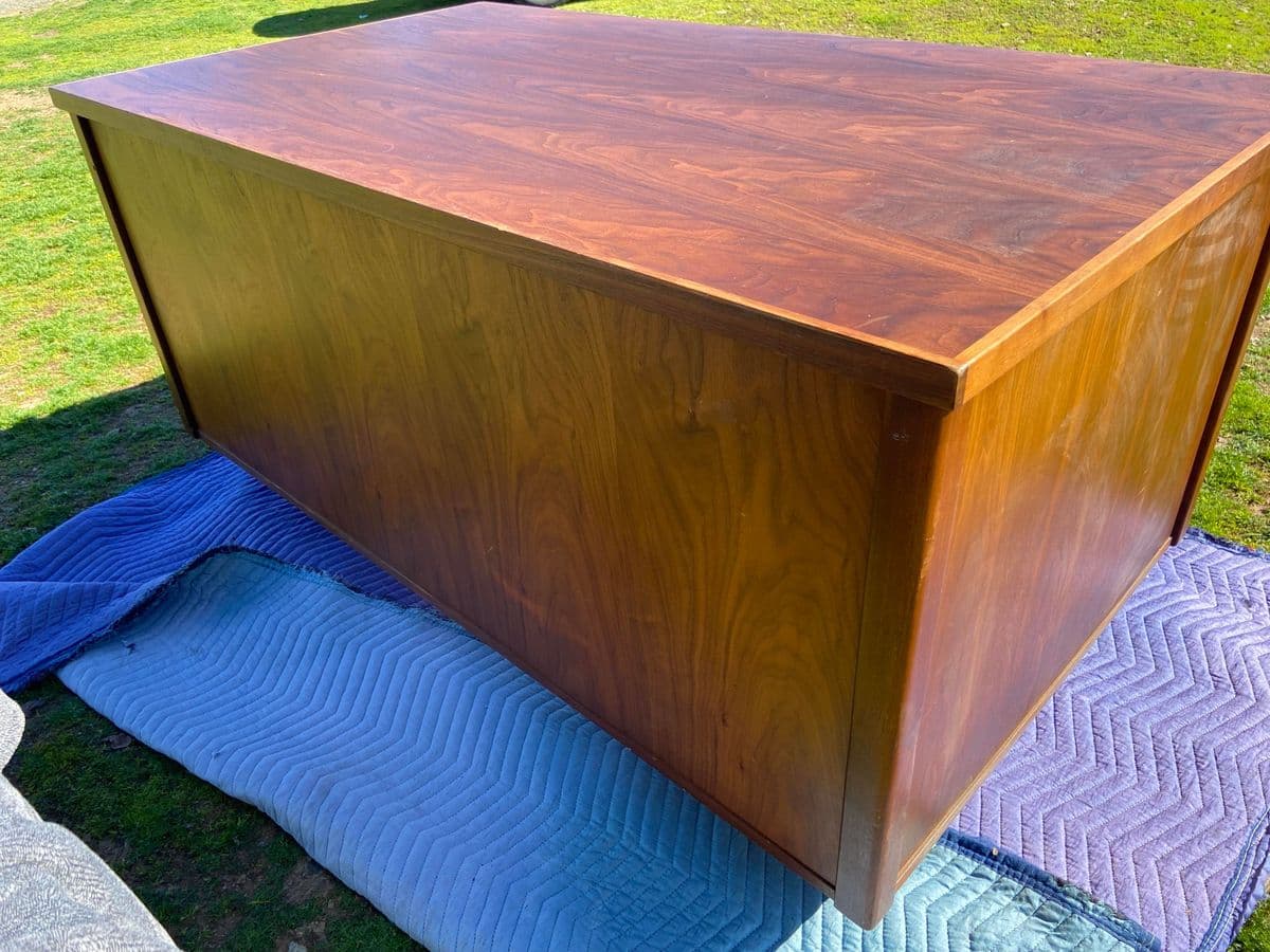1960s Vintage Mid Century Modern Walnut Executive Tanker Desk - Thumbnail 6