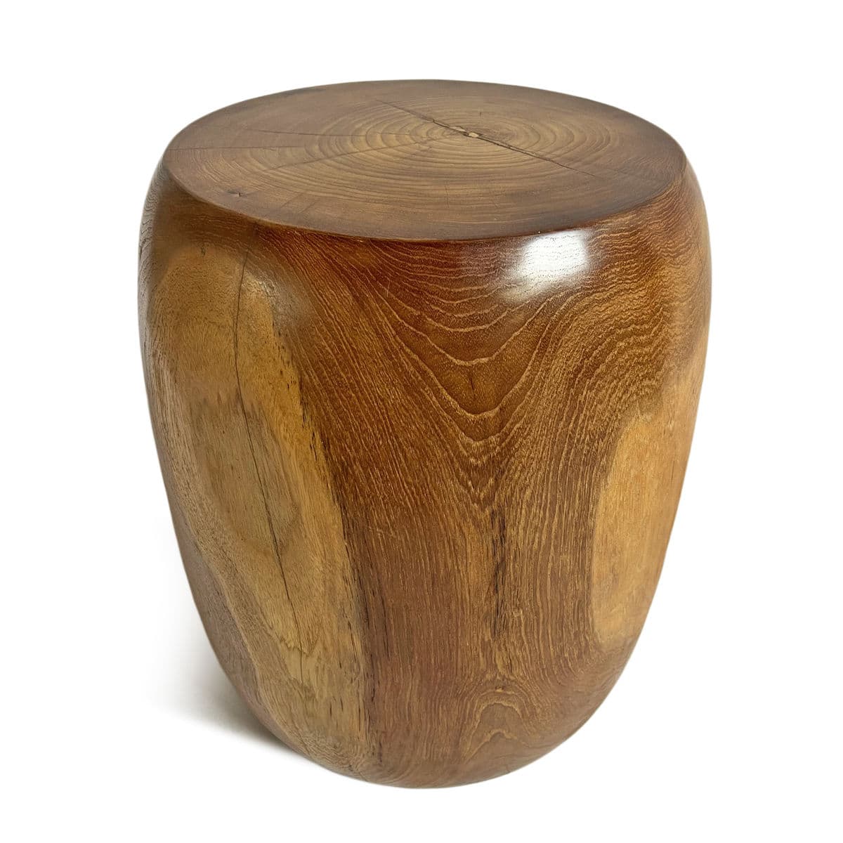 Polished Acacia Rounded Drum Stool Table - Thumbnail 6