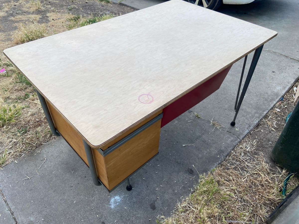 1950s Raymond Loewy for Brunswick Vintage Mid Century Modern Industrial Desk - Thumbnail 5