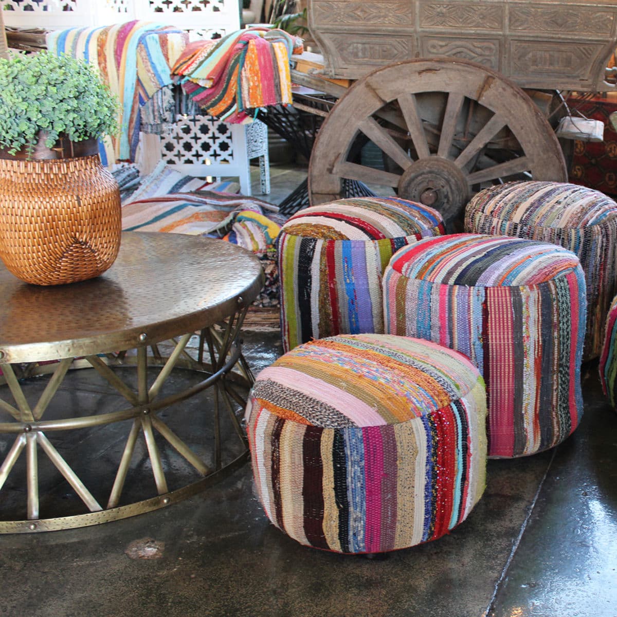 Colorful Sari Rug Pouf Ottoman - Thumbnail 6