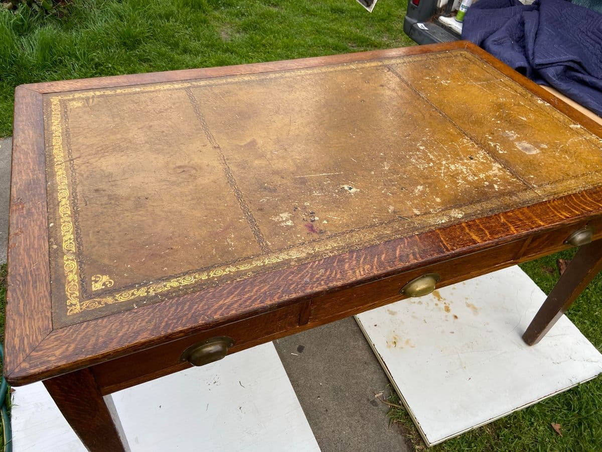 1930s Vintage English Oak Library Arts and Crafts Table Desk - Thumbnail 6