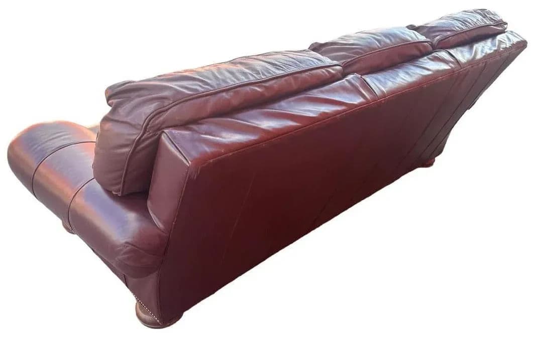 Thomasville Burgundy Leather 92” Sofa With Nail Head Trim - Thumbnail 6