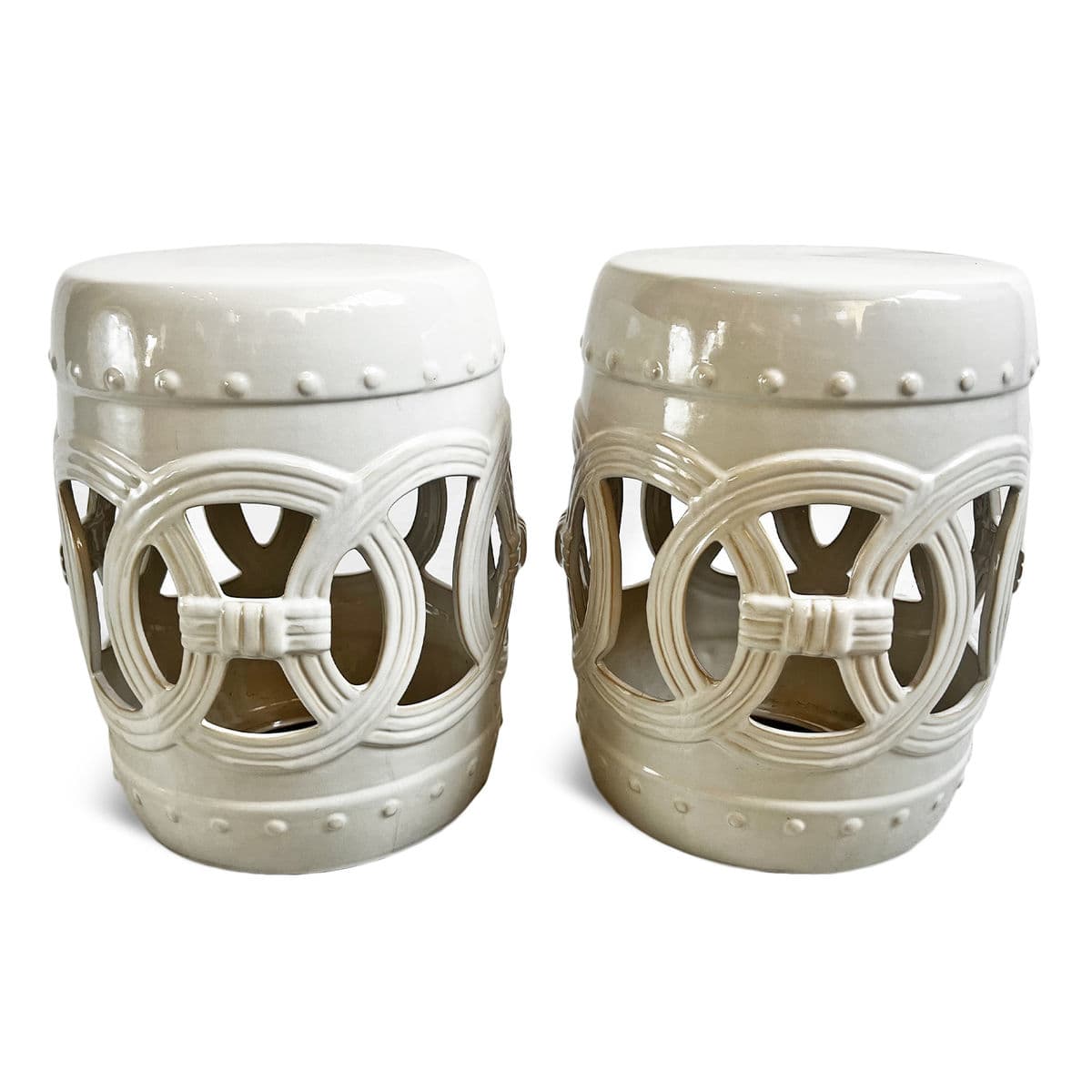 White Ceramic Ring Garden Stool - Thumbnail 6