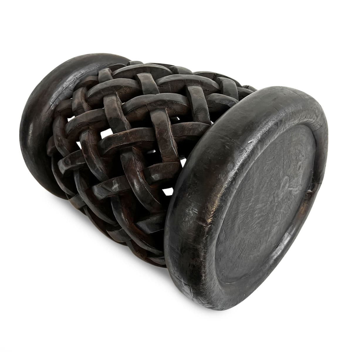 Vintage Basket Style Wood Bamileke Stool Table - Thumbnail 6