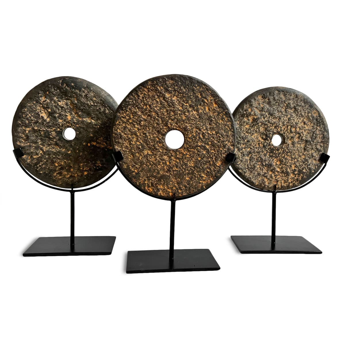 Black Stone Chiseled Disk on Stand Small - Thumbnail 6