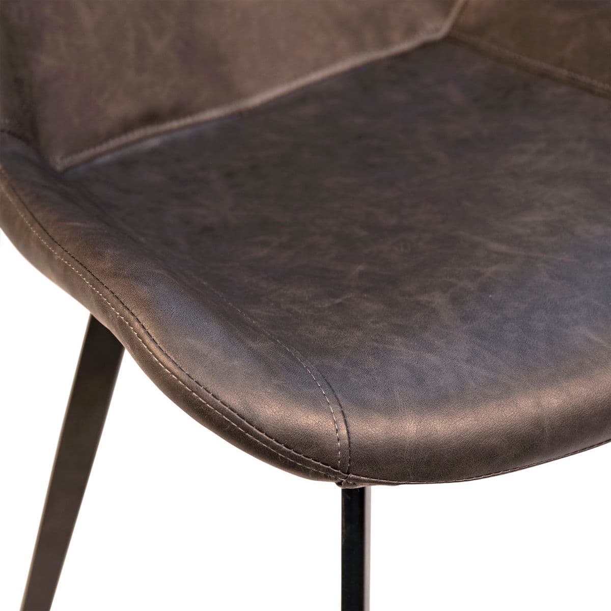 Modern Aged Grey Leather Dining Chair - Thumbnail 6