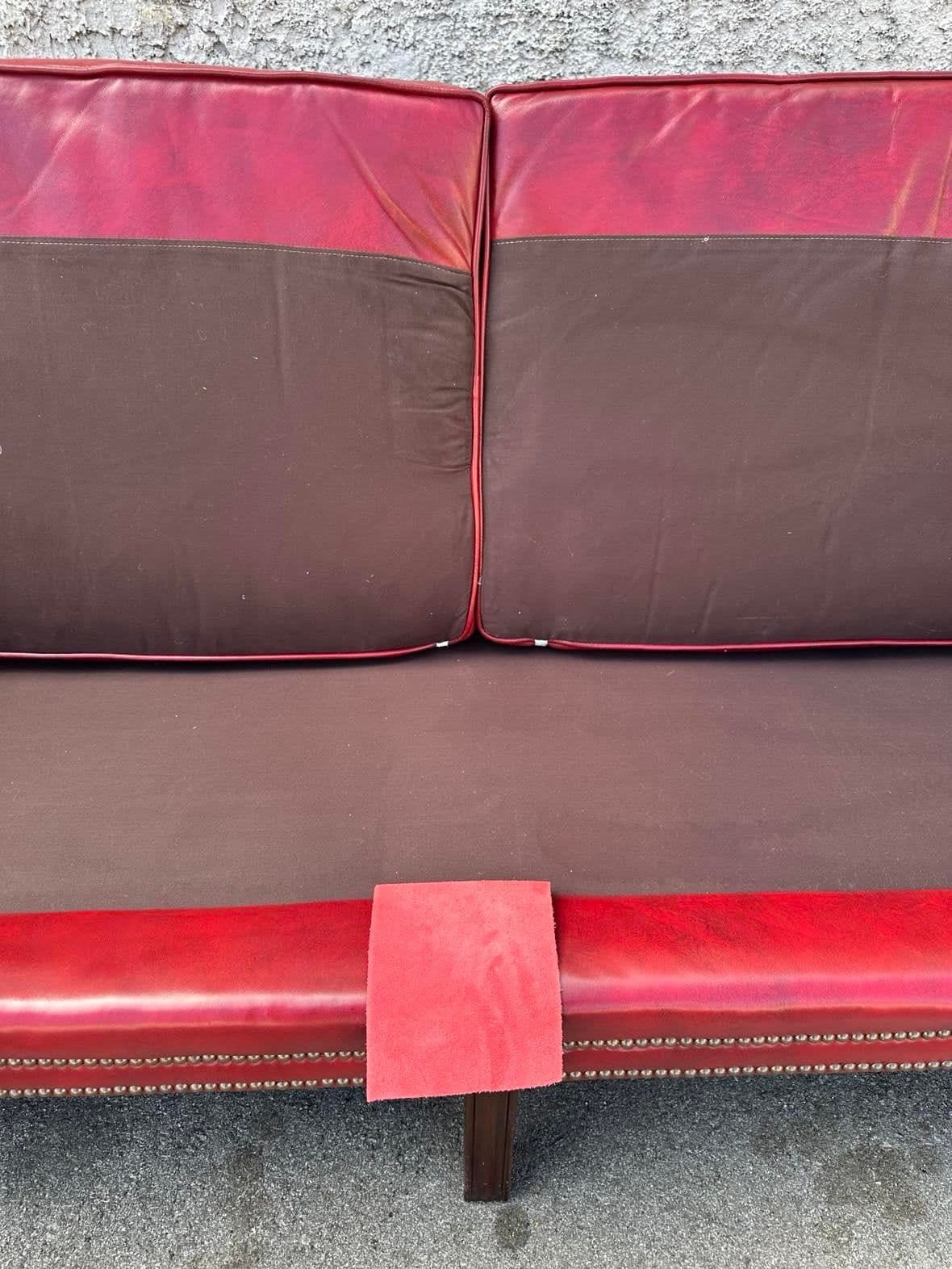 Cherry Red Leather and Mahogany Chesterfield Sofa by St. Timothy of Hickory, North Carolina - Thumbnail 6