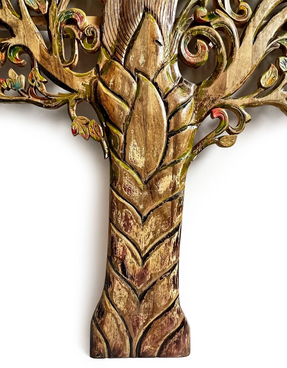 Good Luck Wood Carved Peacock Tree - Thumbnail 6