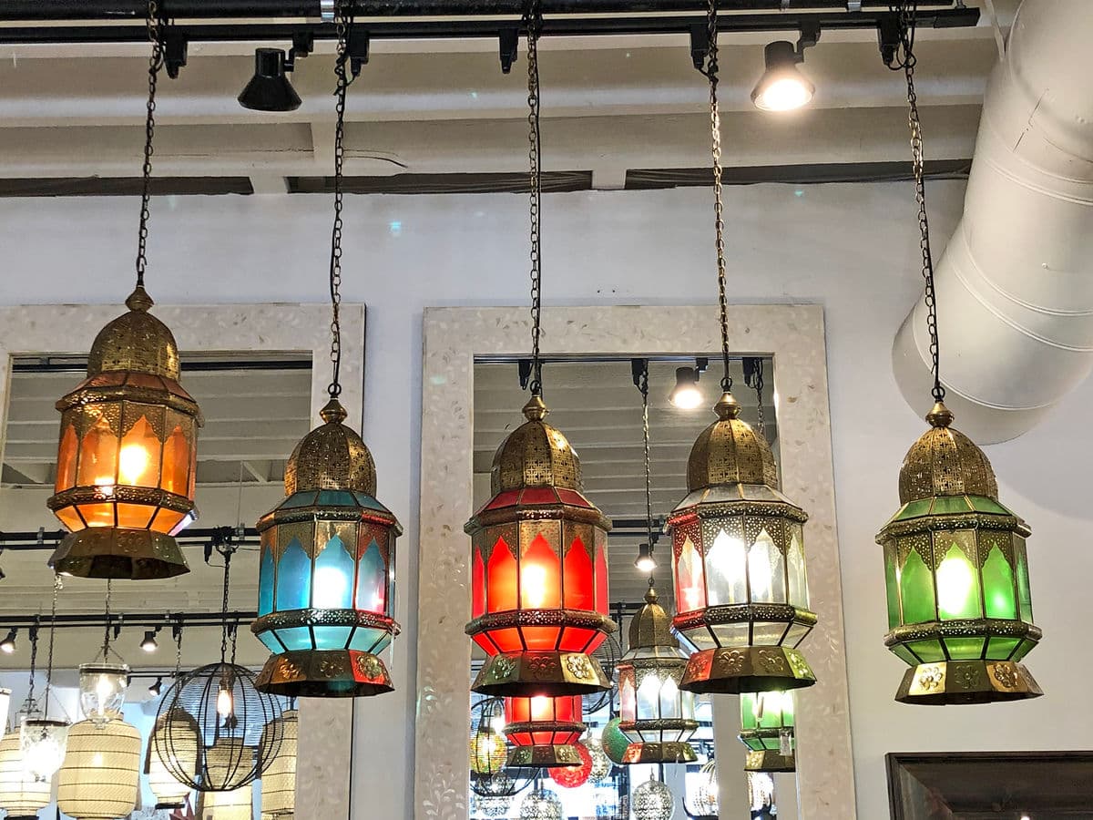 Moorish Brass & Orange Glass Lantern - Thumbnail 6