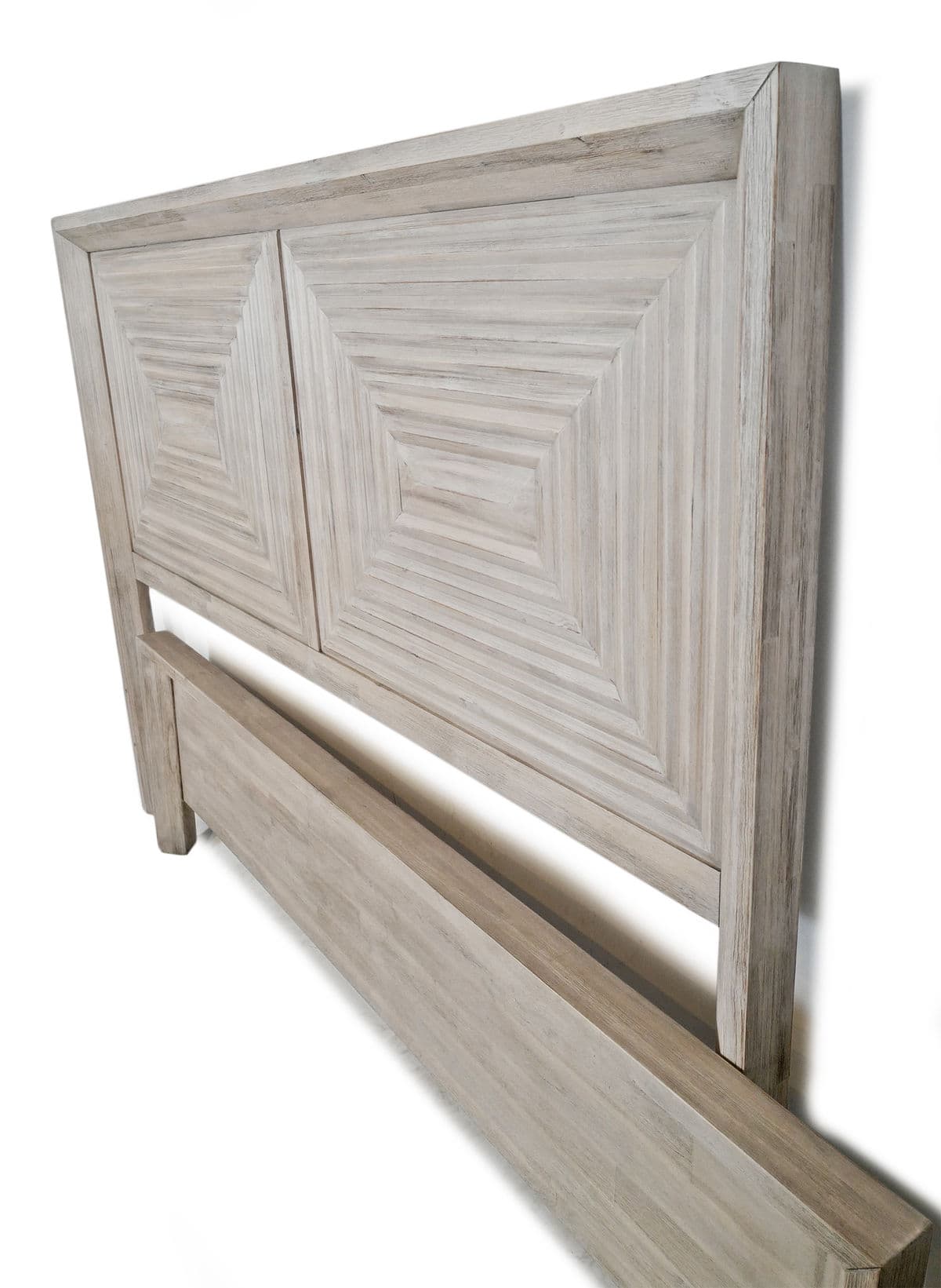 White Wash Geometric Queen Bed - Thumbnail 6
