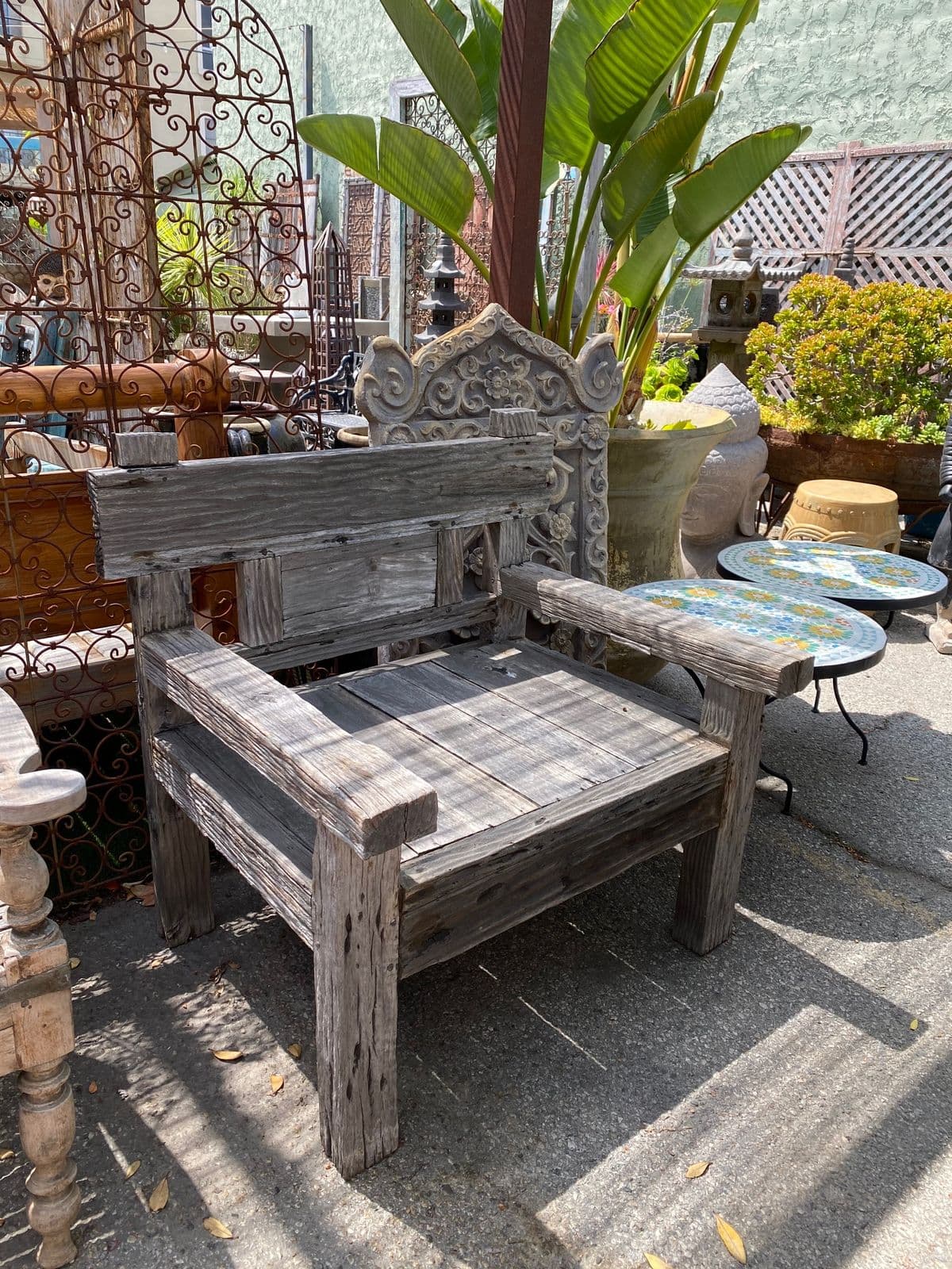 Outdoor Grey Teak Railway Wood Chair - Thumbnail 6