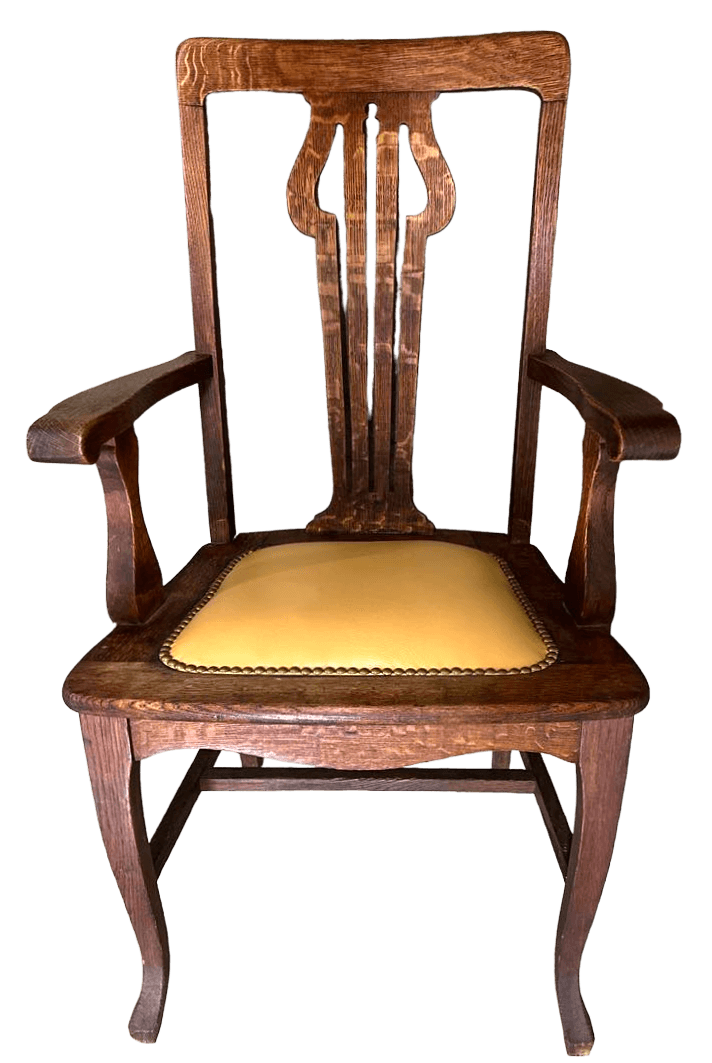 Antique English Liberty and Wyburd Attributed Arts & Crafts Quarter Sawn Oak Arm Chair With New Leather Seat Upholstery - Thumbnail 6