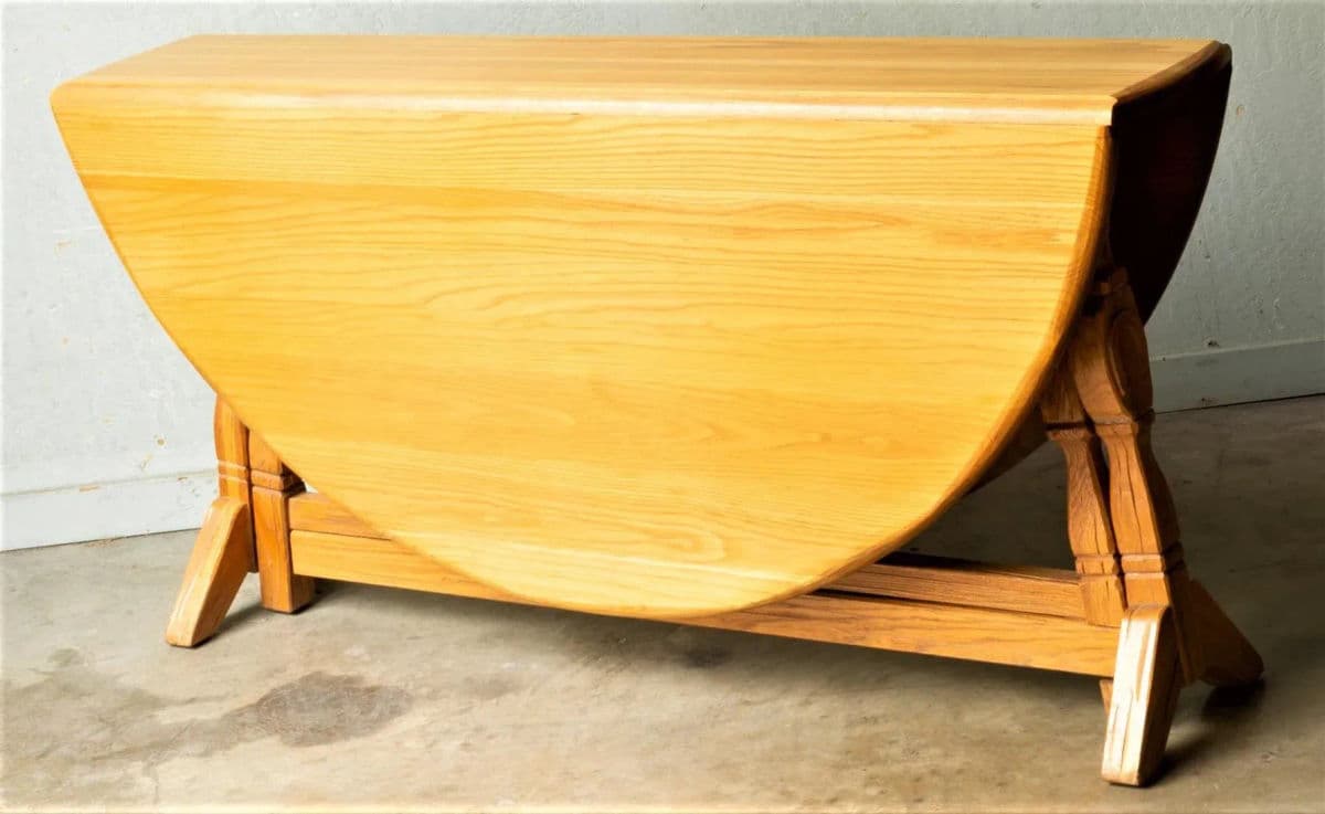 A. Brandt Ranch Oak Drop Leaf 60" Round Dining Table Convertible to Console - Vintage Mid 20th Century - Thumbnail 6