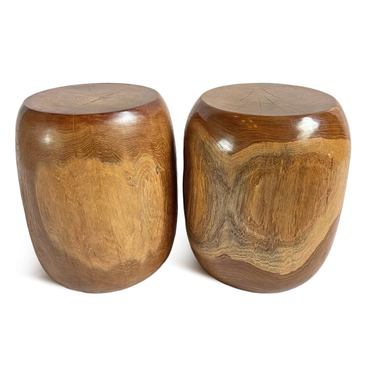 Polished Acacia Rounded Drum Stool Table - Thumbnail 6