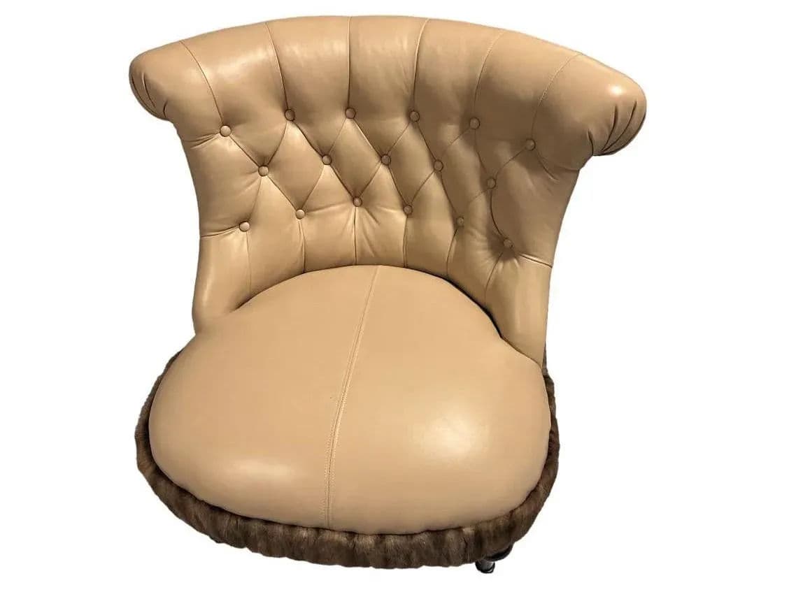 Mink Fur and Calfskin Upholstered Boudoir Chair - Thumbnail 6