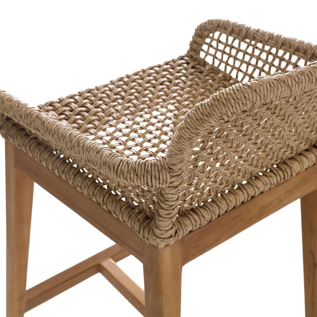 Faux Wicker & Teak Outdoor Bar Stool - Thumbnail 6