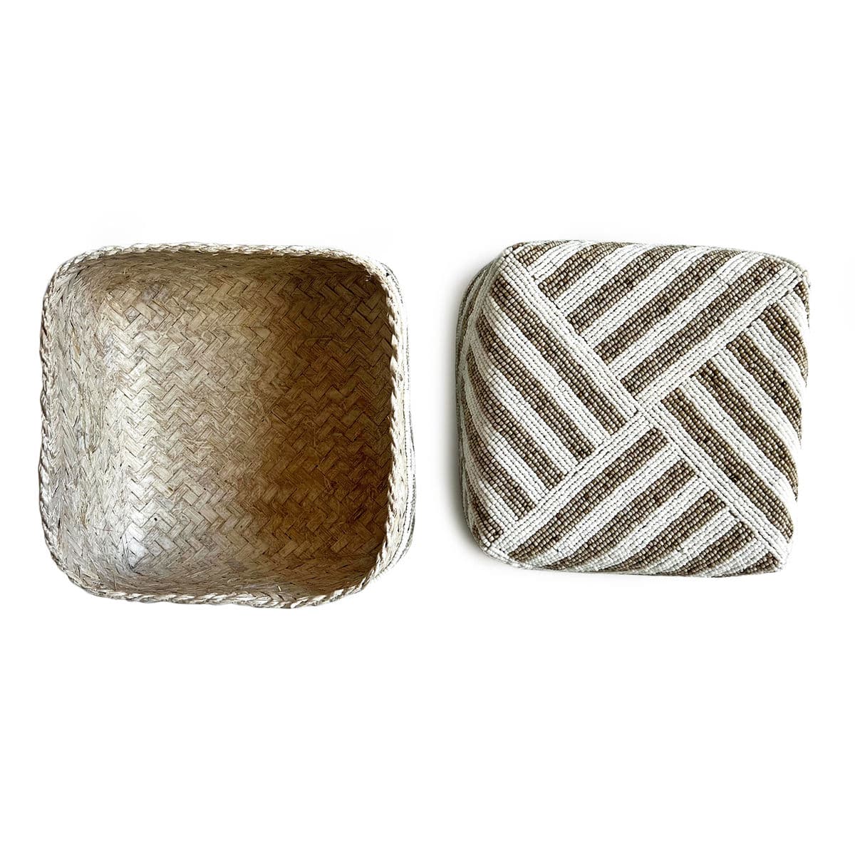 Bamboo Beaded Box Tan & White Medium - Thumbnail 6