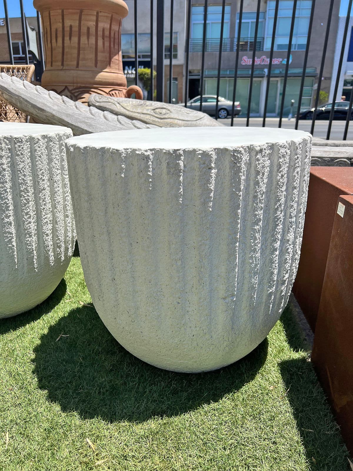 Outdoor White Cement End Table - Thumbnail 6