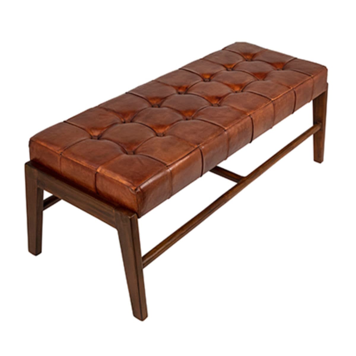 Chestnut Leather & Brown Teak Bench - Thumbnail 6