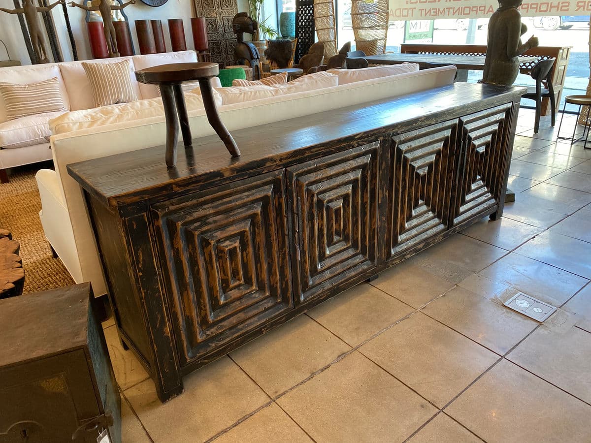 Distressed Black Square Pattern Sideboard - Thumbnail 7