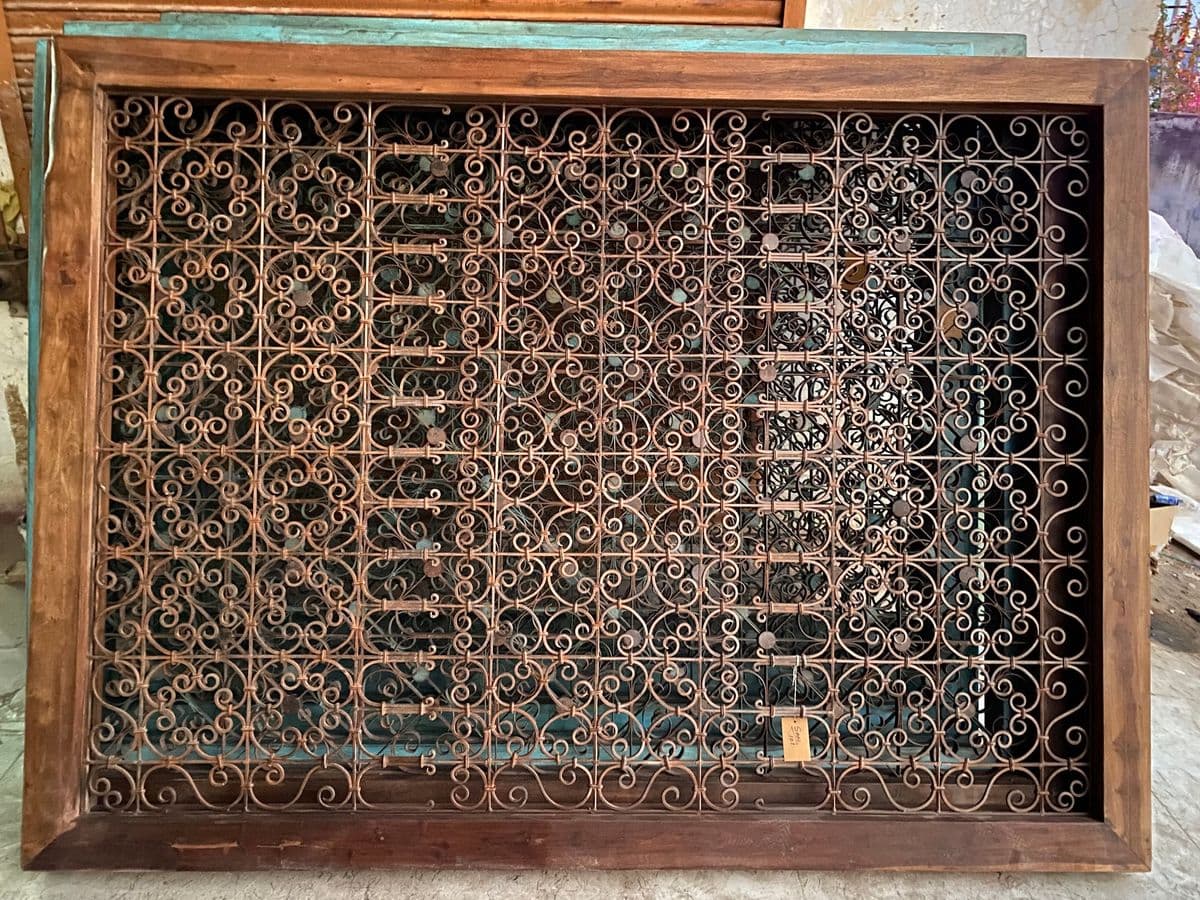 Large Wood Framed Open Iron Screen - Thumbnail 7