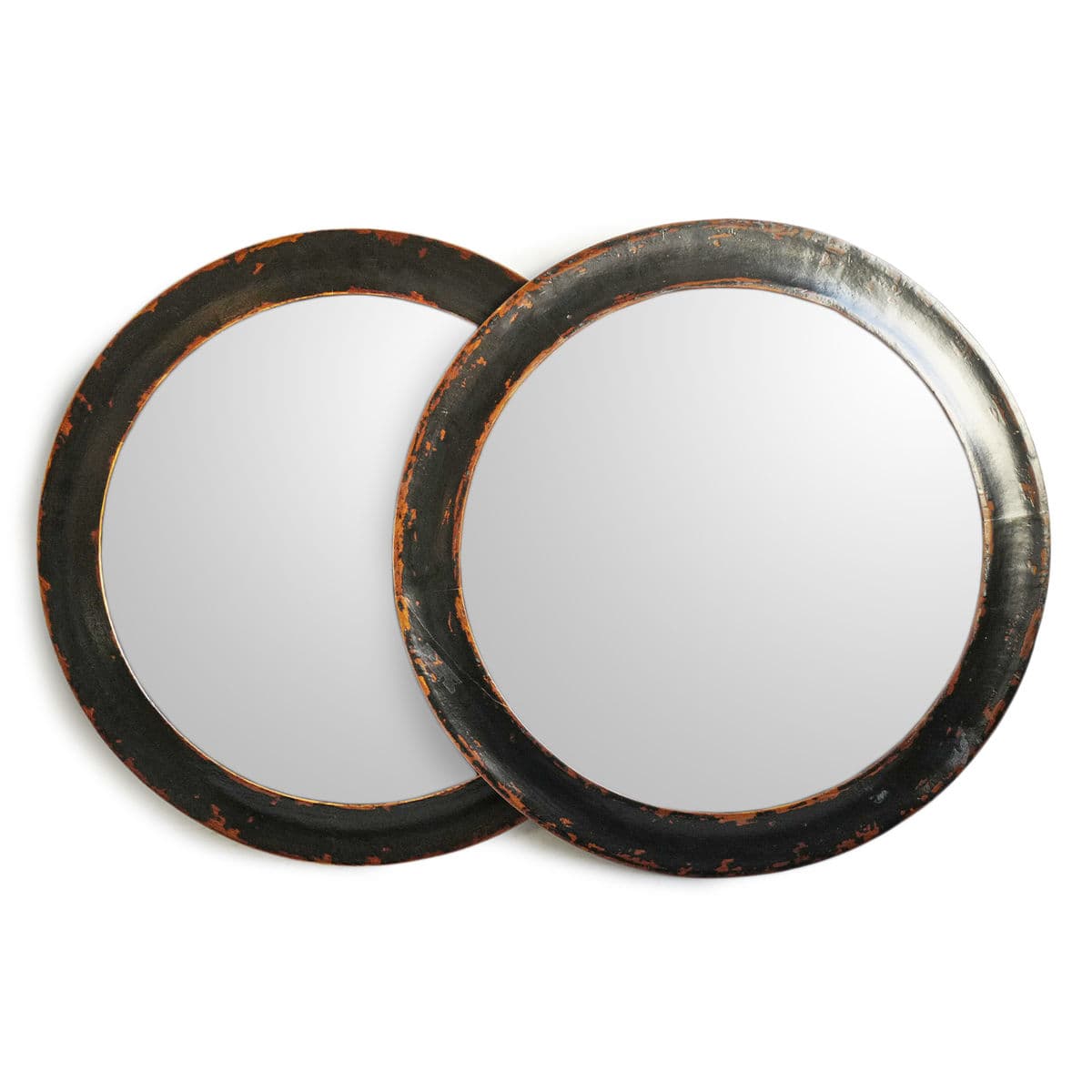 Vintage Round Black Distressed Wood Mirror - Thumbnail 7