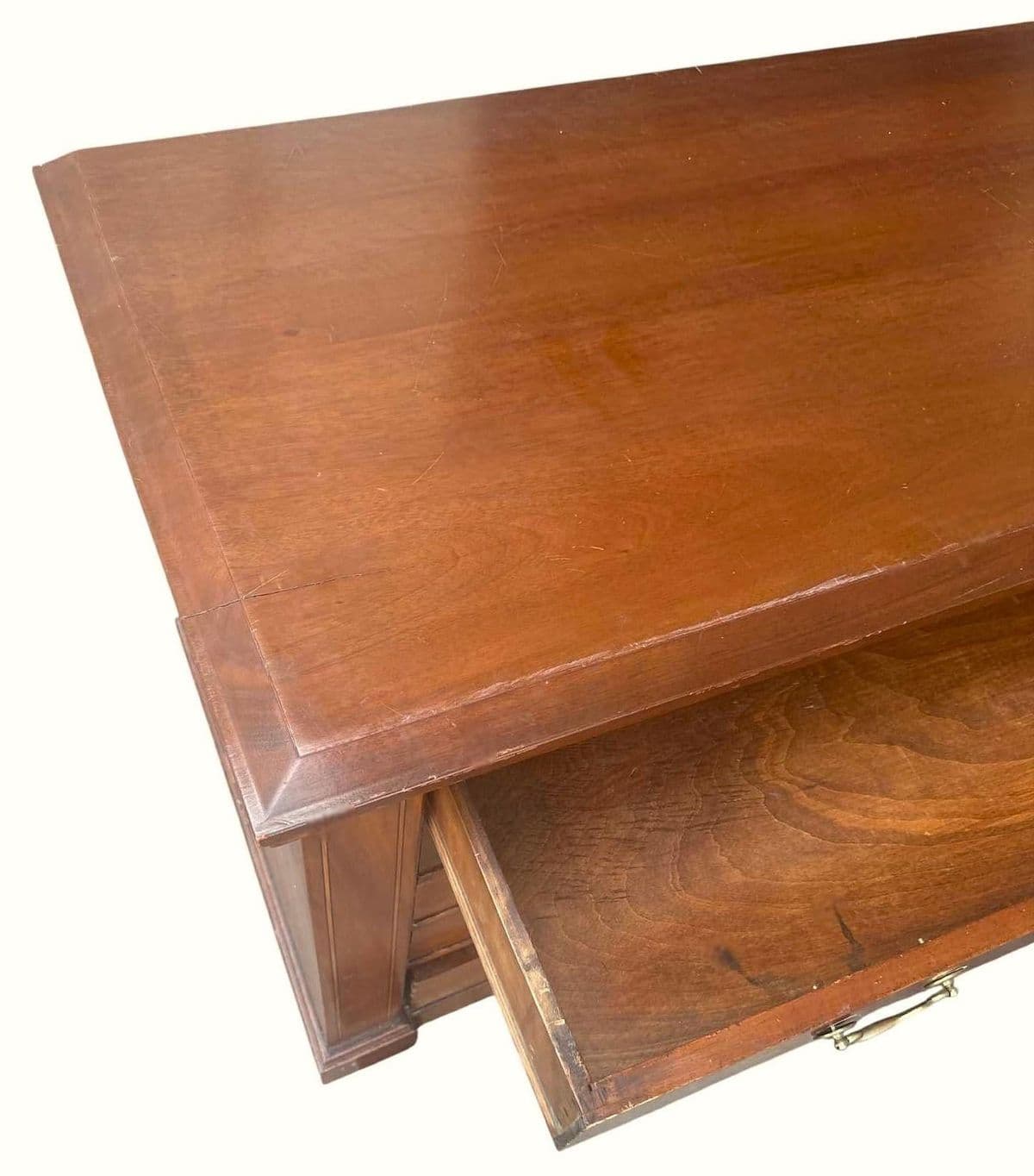 Monumental Antique Edwardian English Wide Solid Cherry Wood Credenza - Circa 1905 - Thumbnail 7