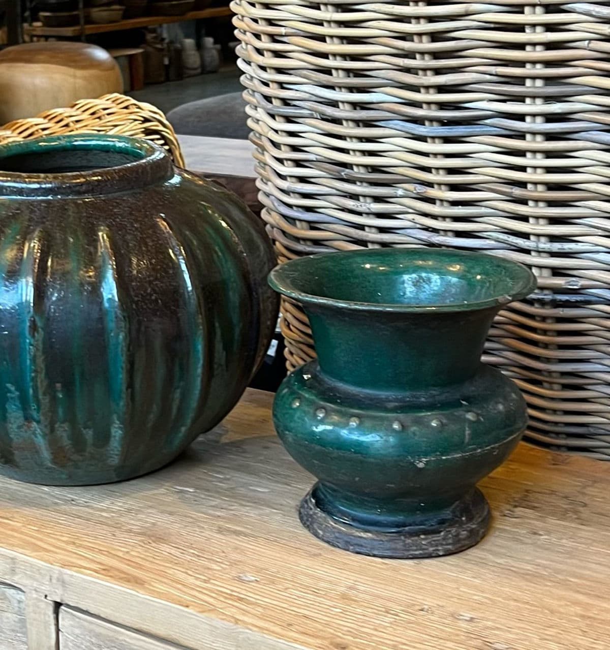 Antique Jade Green Ceramic Vase - Thumbnail 7