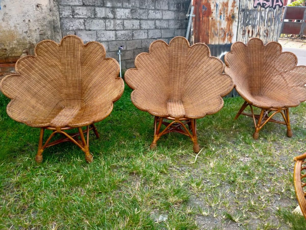 Tea Stain Wicker Shell Chair - Thumbnail 7