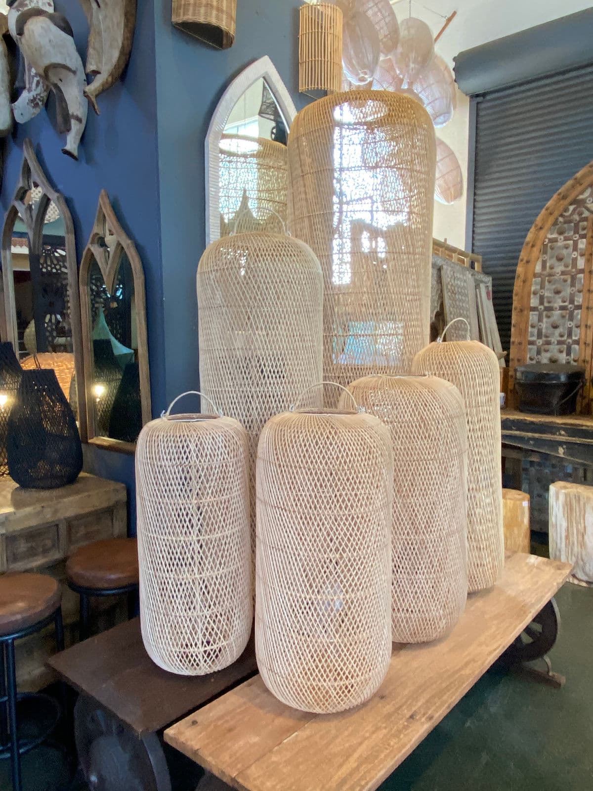 Raw Wicker Cylinder Lantern Medium - Thumbnail 7