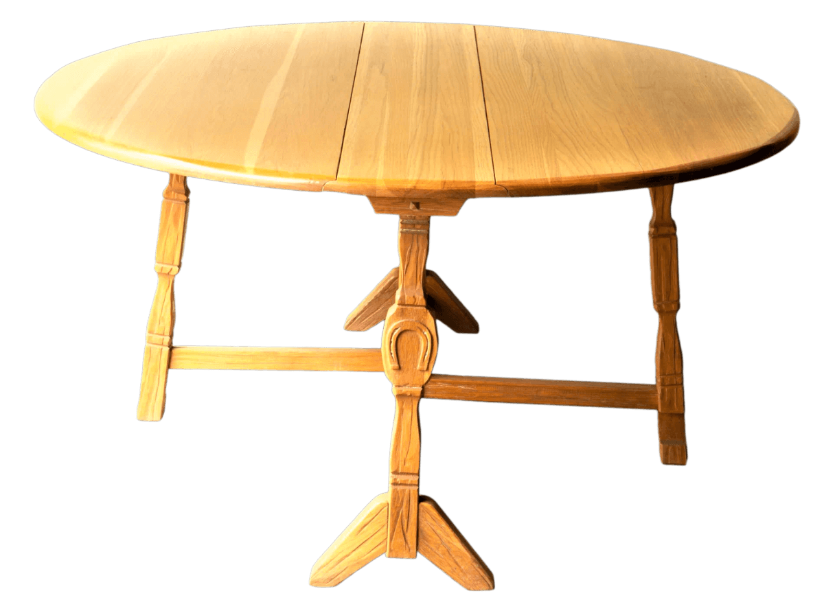A. Brandt Ranch Oak Drop Leaf 60" Round Dining Table Convertible to Console - Vintage Mid 20th Century - Thumbnail 7