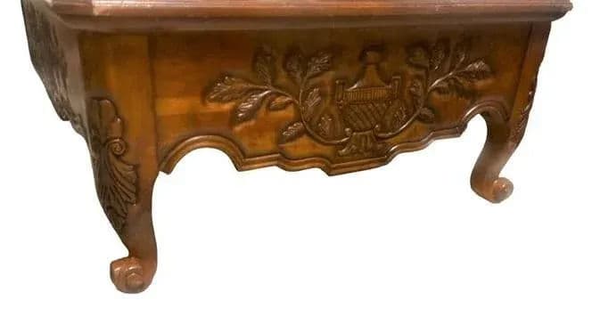 Late 20th Century Large French Provincial Carved Cherry Wood Cocktail or Coffee Table - Attributed to Karges - Thumbnail 7