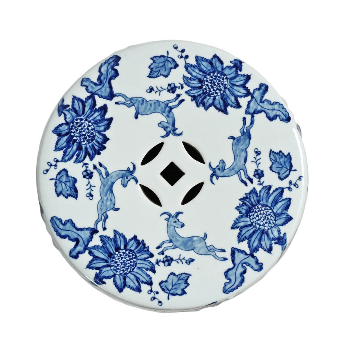 Indigo Blue Floral Bird Ceramic Stool - Thumbnail 7