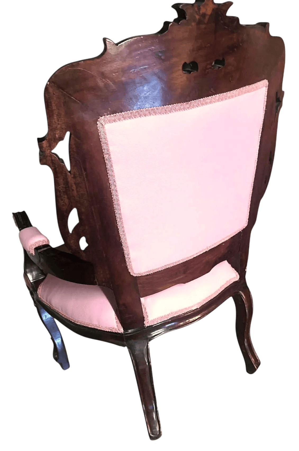 ‘Empress Carlota’ Mahogany Fauteuil - Circa 1860s With New Leather and Otomi Hand Embroidery Upholstery - Thumbnail 7