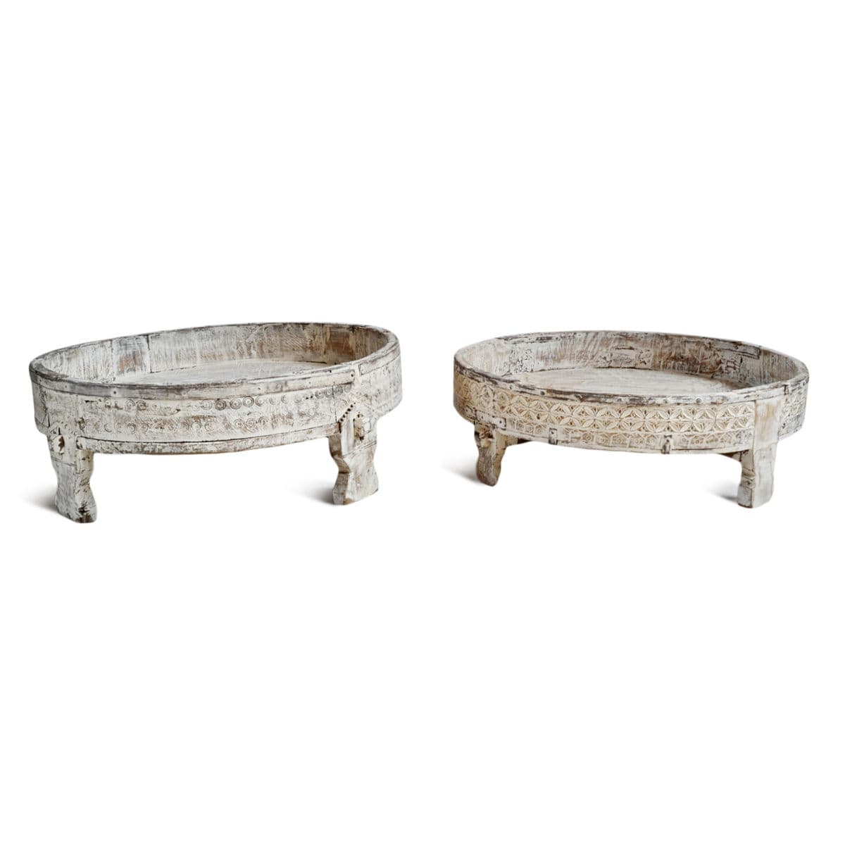 Vintage White Wash Chakki Ottoman Table - Thumbnail 7