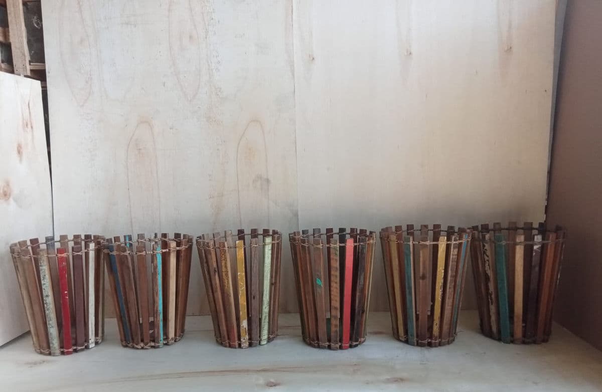 Salvaged Boat Wood Basket Small - Thumbnail 7